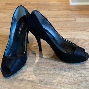 Nina Satin Peep Toe Stilettos